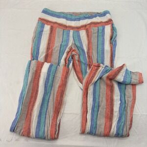 C Est 1946 Womens Multi Color Striped Linen Blend Wide Leg Pants Size M